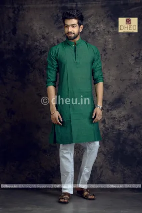 Green Pure Cotton kurta for Men -Solid Colour