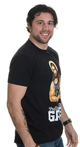 HALLOWED BE THY GAINS | FUNNY MUSCLE JESUS WEIGHT LIFTING WORK OUT HUMOR T-SHIRT-(ADULT,L)