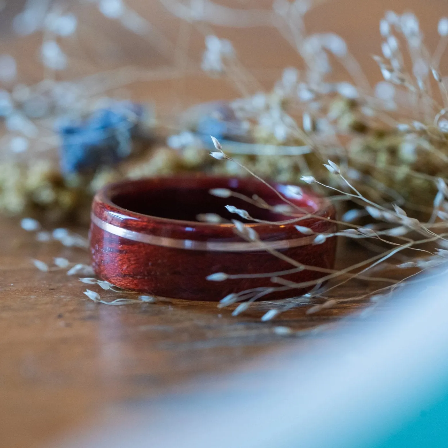 (In-Stock) Bloodwood Ring with Offset Sterling Silver - Size 9.75 | 8mm Wide