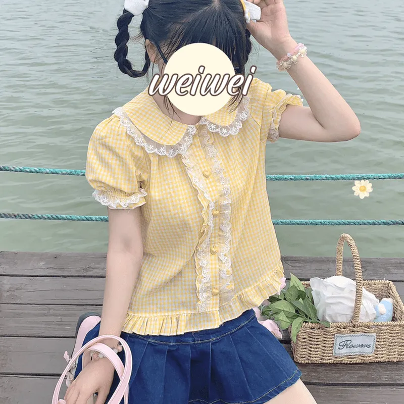 Kawaii Fashion Short-Sleeve Plaid Shirt