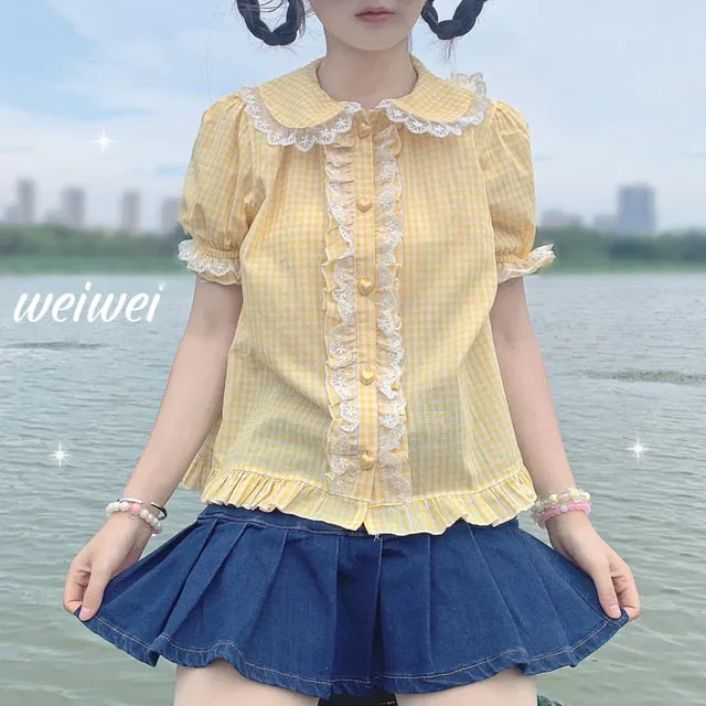 Kawaii Fashion Short-Sleeve Plaid Shirt