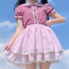 Kawaii Fashion Short-Sleeve Plaid Shirt