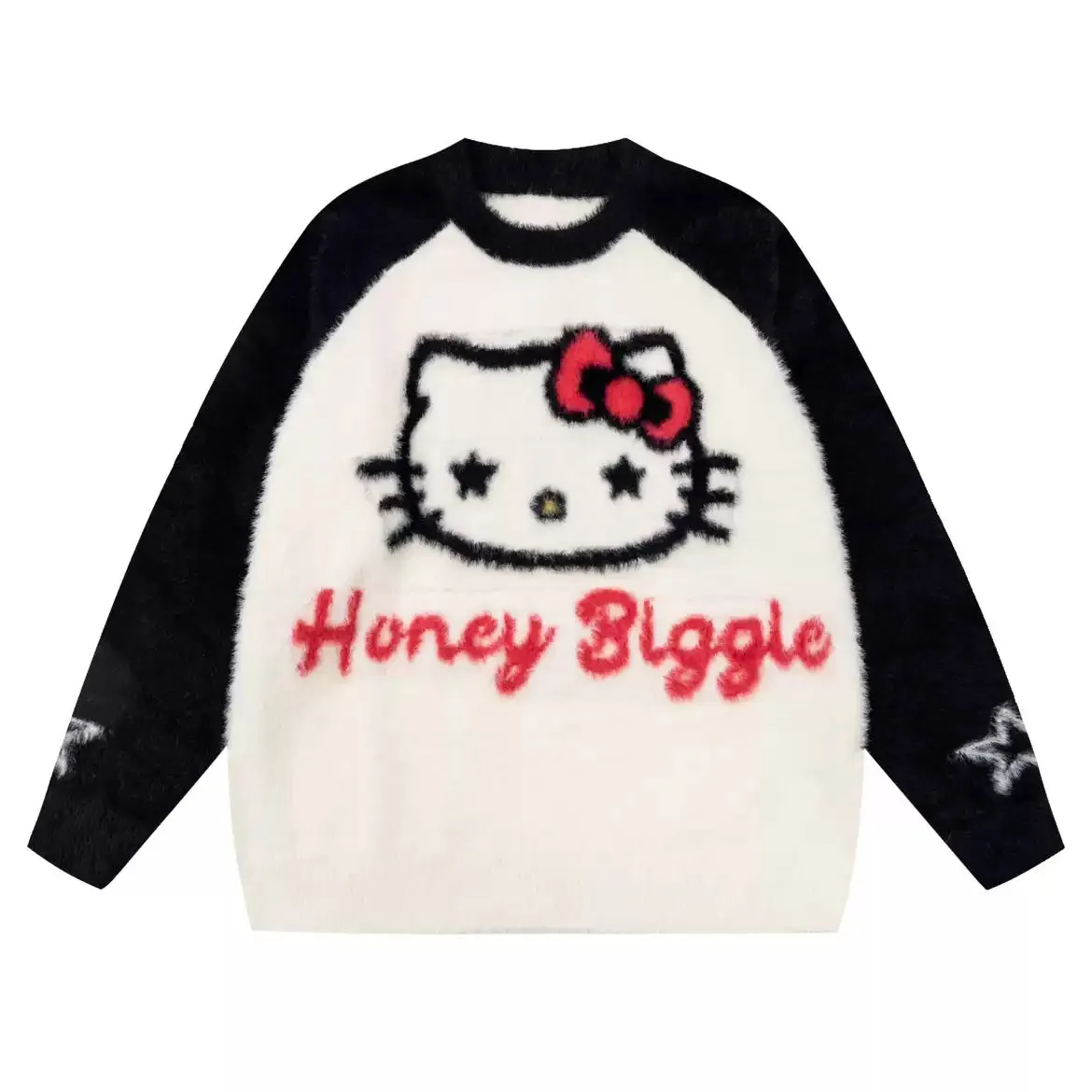 Kawaii Pink Hello Kitty Embroidered Round Neck Sweater