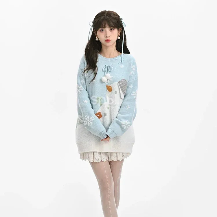 Kawaii Sweet Girl Style Cartoon Snowman Embroidered Sweater