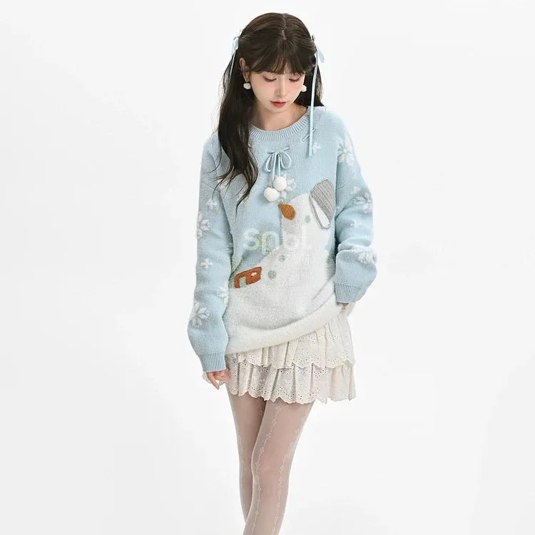 Kawaii Sweet Girl Style Cartoon Snowman Embroidered Sweater
