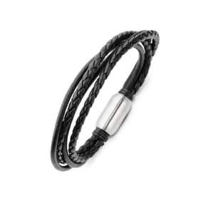 Leather & Stainless Steel Men's Bracelet - Multi Strands