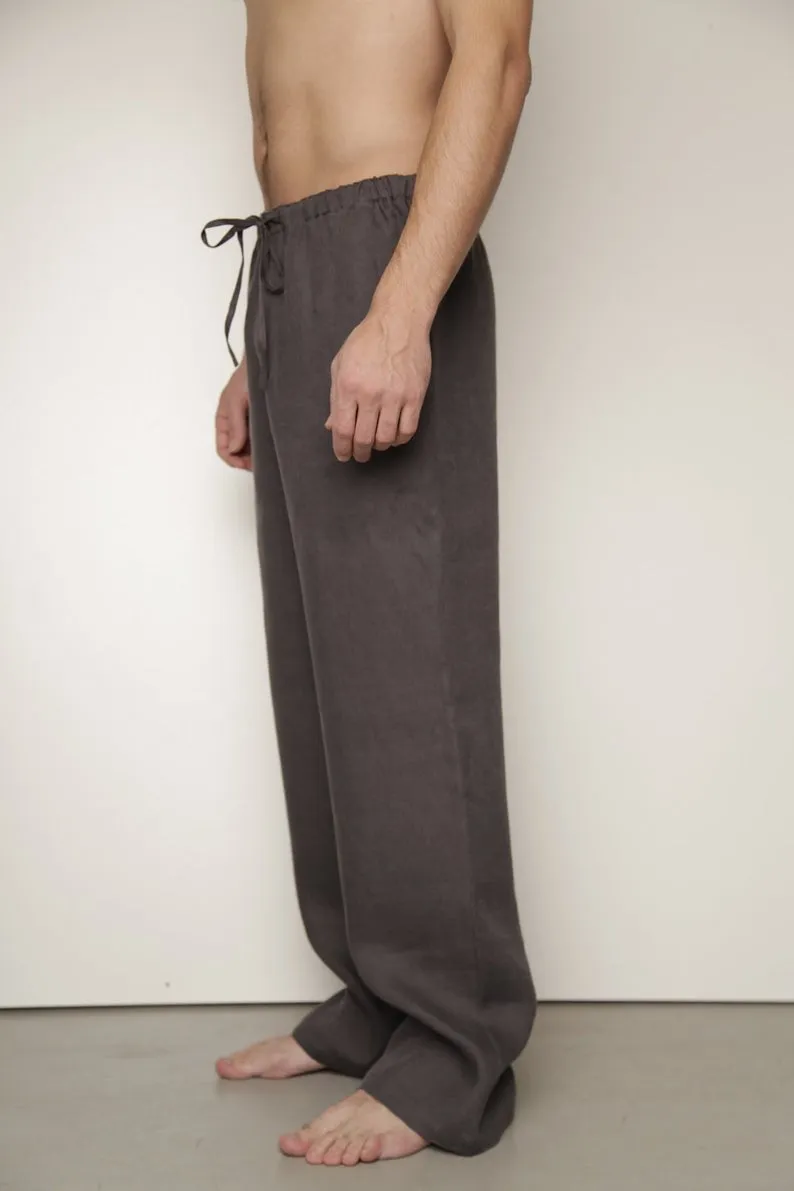 Linen Men's Pajama Pants  with Open Front Fly