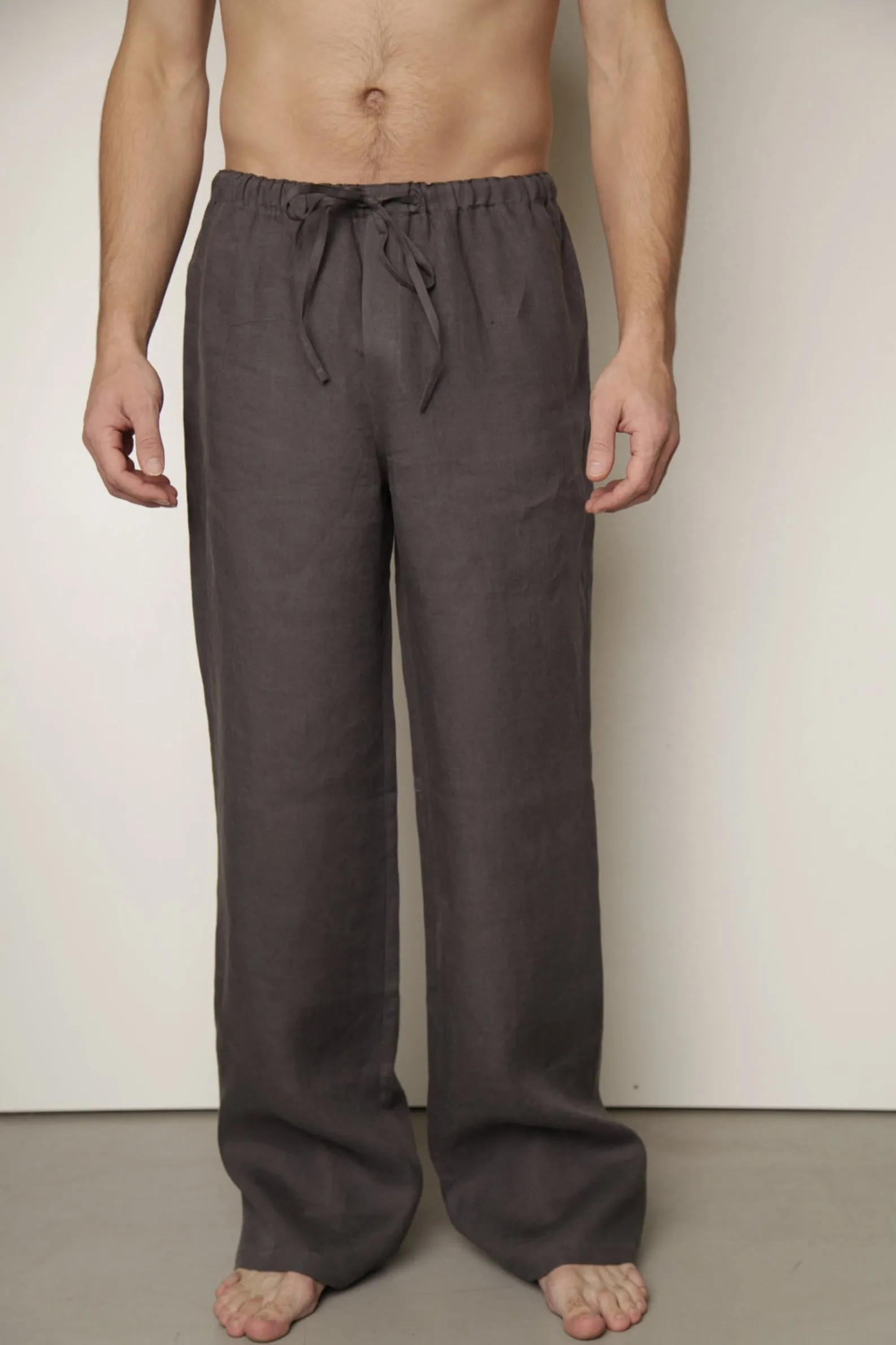 Linen Men's Pajama Pants  with Open Front Fly