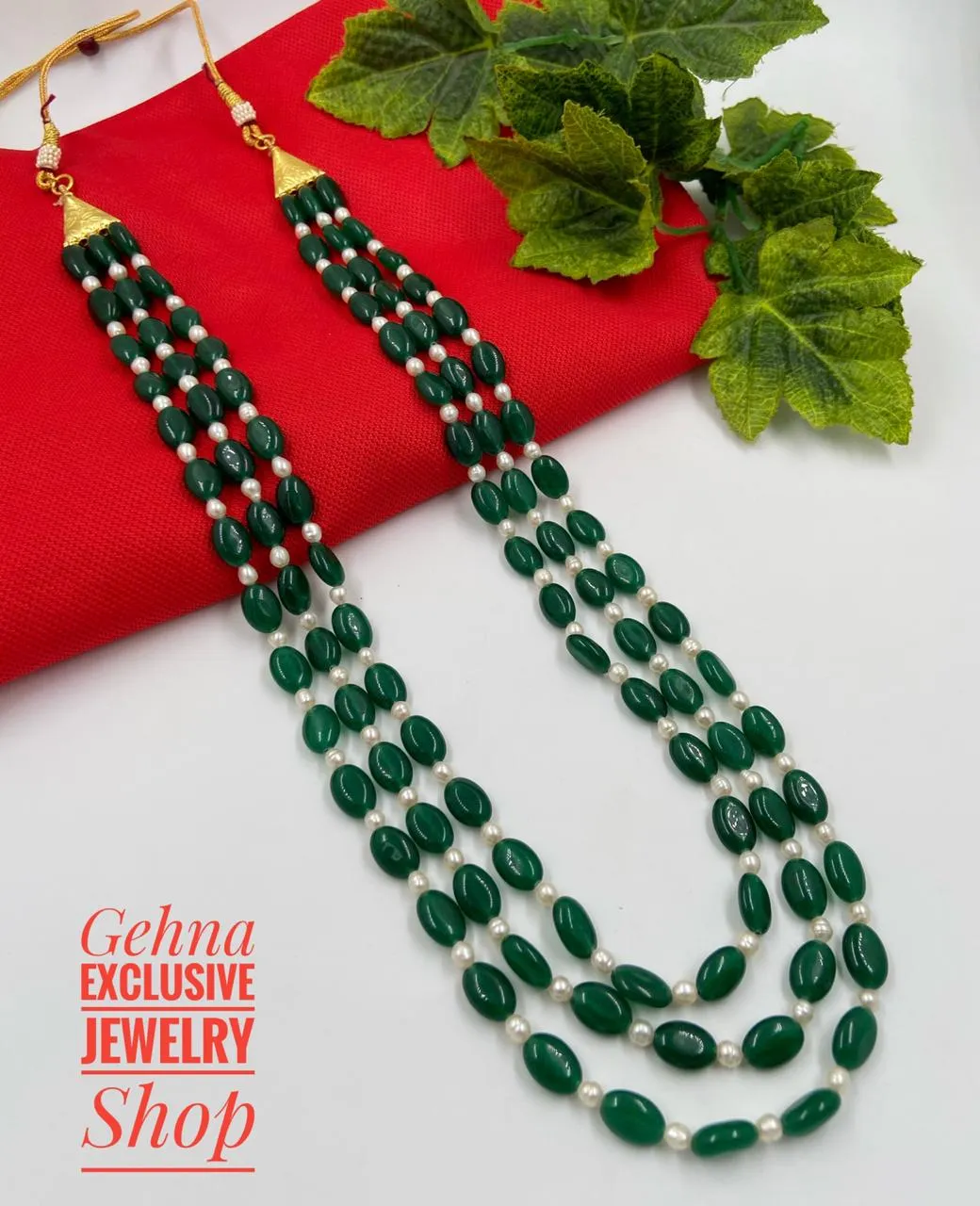 Long Triple Layered Green Jade Beads And Real Pearls Necklace For Men And Women