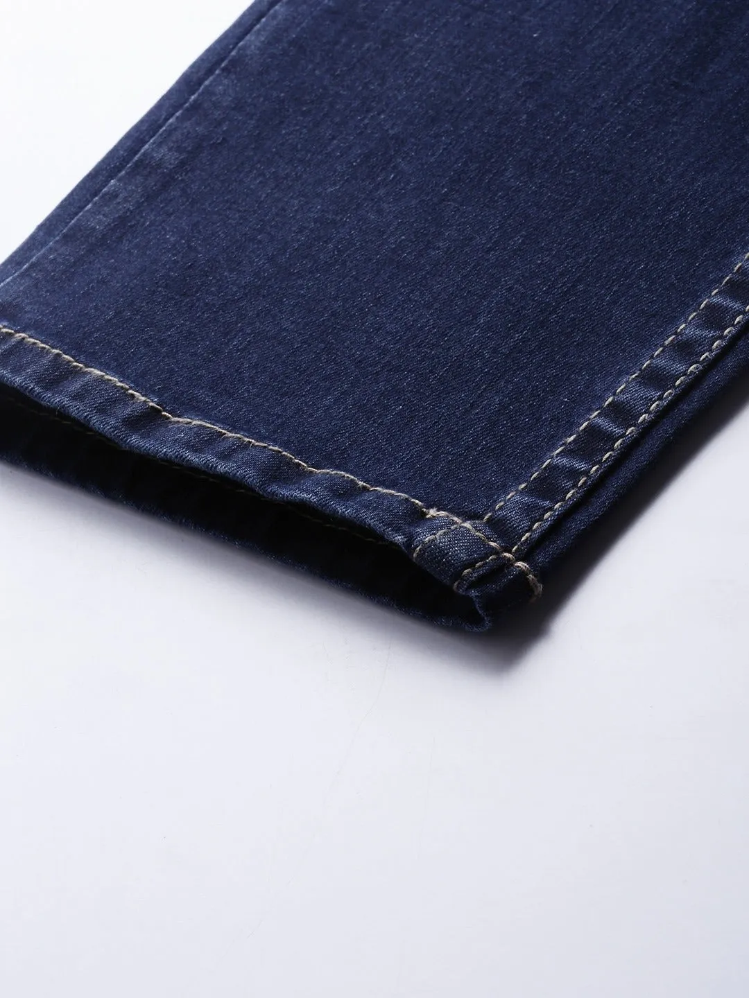 Men Blue Ankle Slim Tapered Slash Knee Stretchable Jeans