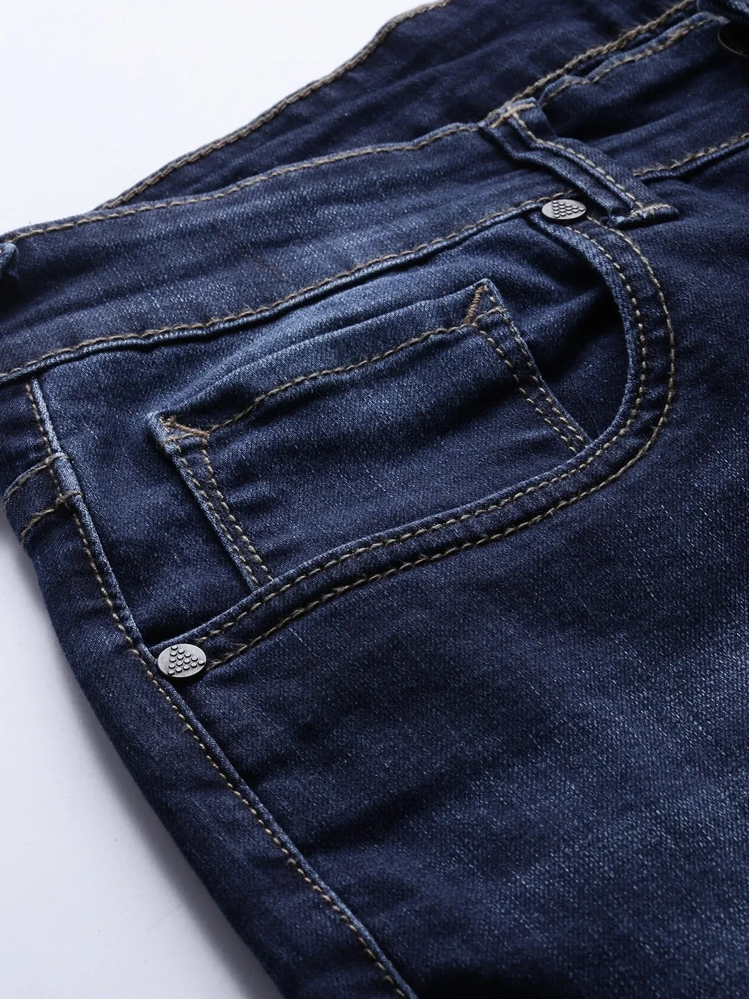 Men Blue Ankle Slim Tapered Slash Knee Stretchable Jeans