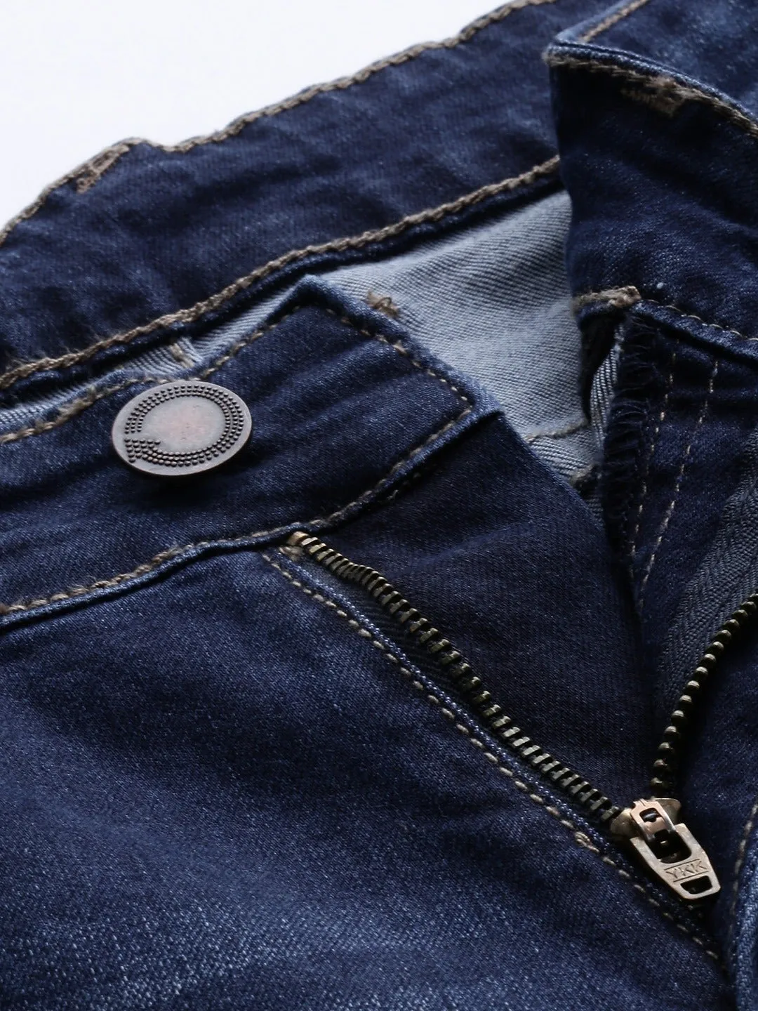 Men Blue Ankle Slim Tapered Slash Knee Stretchable Jeans