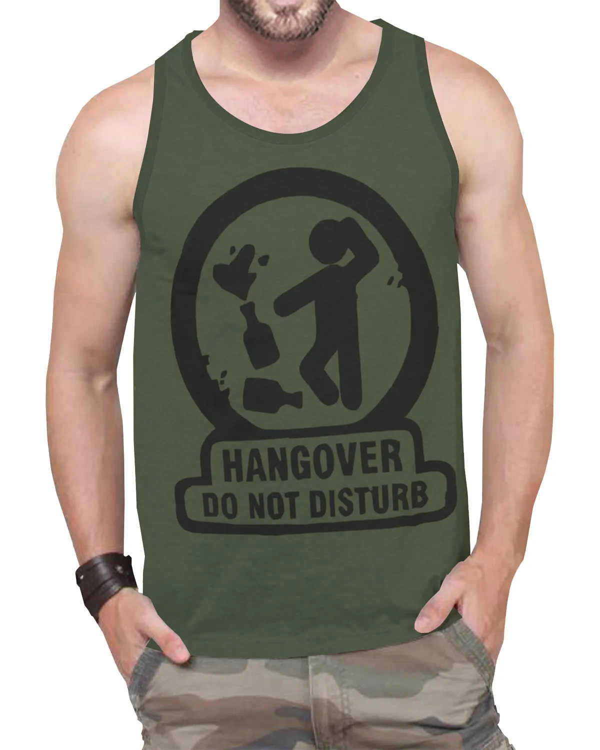 MEN OLIVE GREEN PRINTED SLEEVELESS VEST