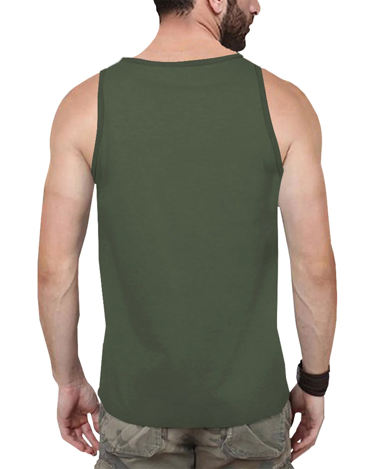 MEN OLIVE GREEN PRINTED SLEEVELESS VEST
