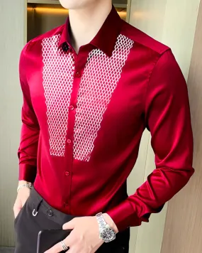 Men Printed Red Party Wear Shirt