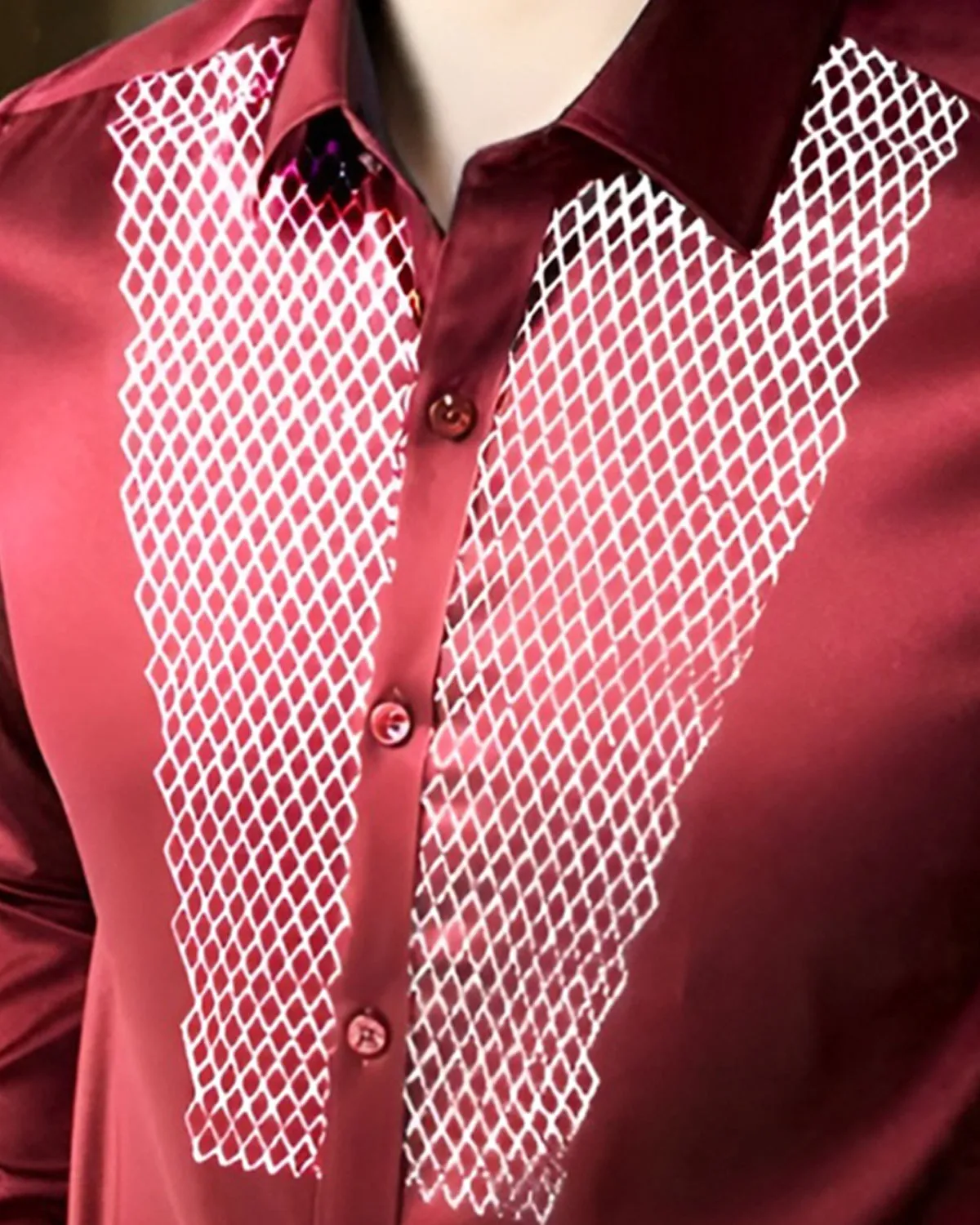 Men Printed Red Party Wear Shirt
