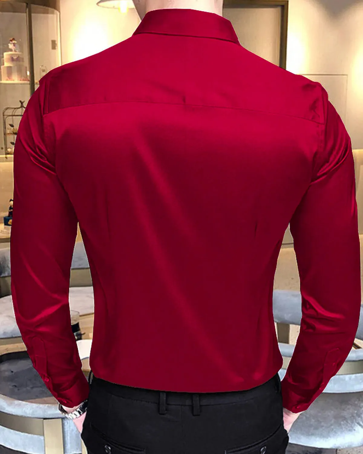 Men Printed Red Party Wear Shirt