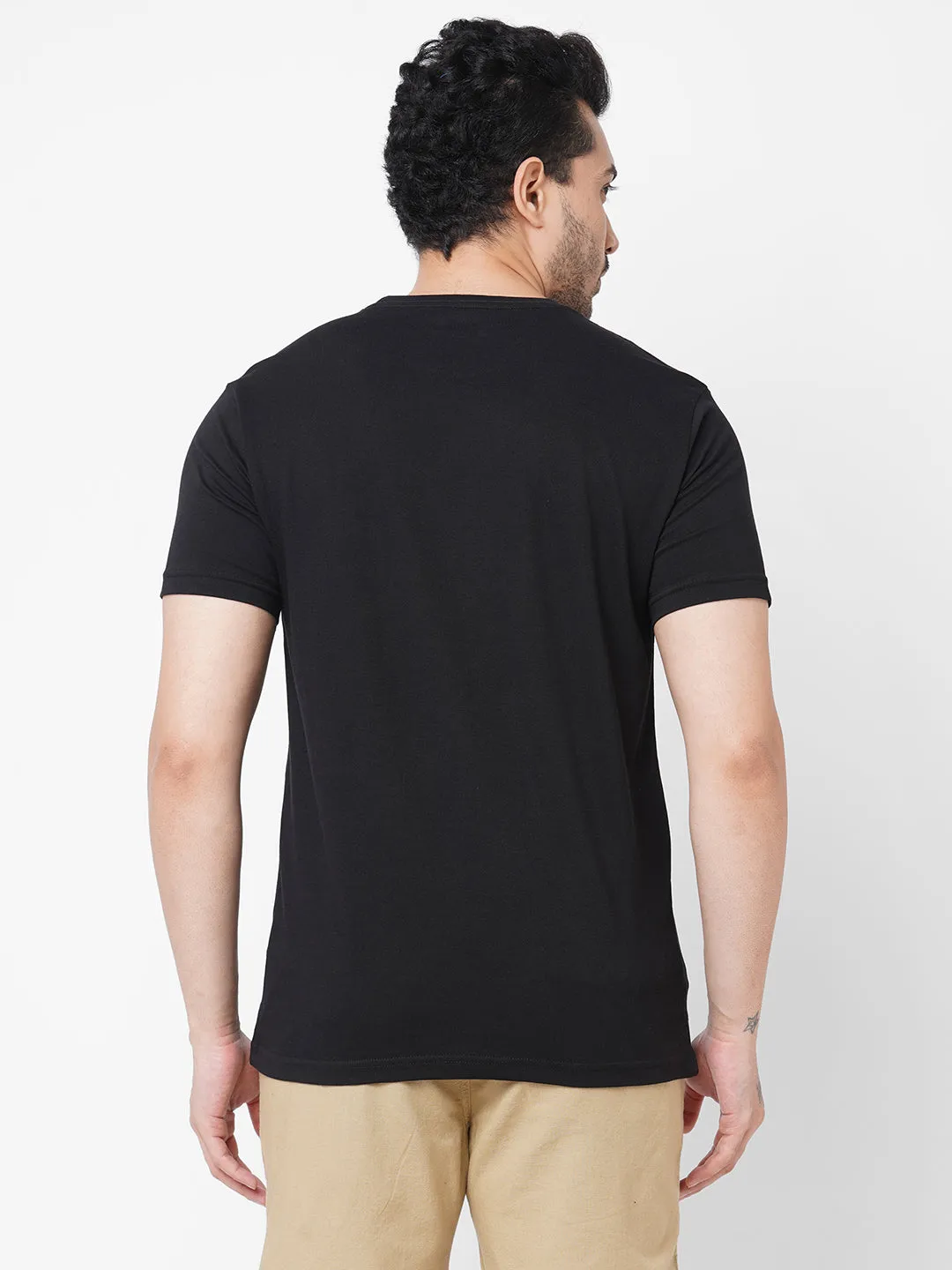Men's Black 100% Cotton Crew Neck Regular Fit T-Shirt