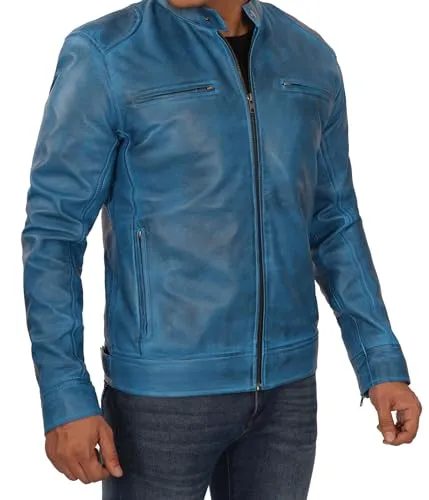Mens Leather Jacket  Cafe Racer Style Real Lambskin Leather Jacket Men