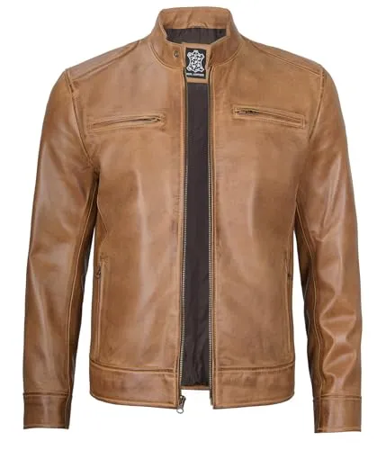 Mens Leather Jacket  Cafe Racer Style Real Lambskin Leather Jacket Men