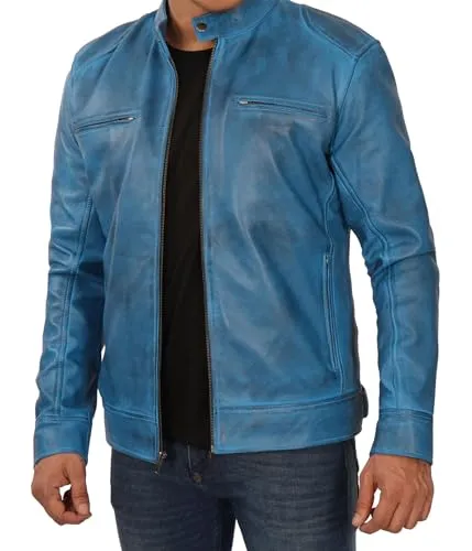 Mens Leather Jacket  Cafe Racer Style Real Lambskin Leather Jacket Men