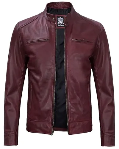 Mens Leather Jacket  Cafe Racer Style Real Lambskin Leather Jacket Men