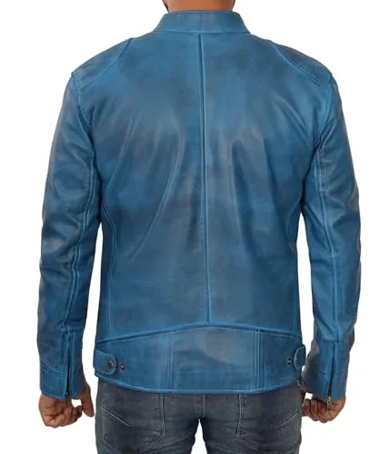 Mens Leather Jacket  Cafe Racer Style Real Lambskin Leather Jacket Men