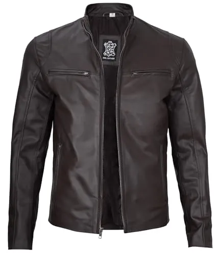 Mens Leather Jacket  Cafe Racer Style Real Lambskin Leather Jacket Men