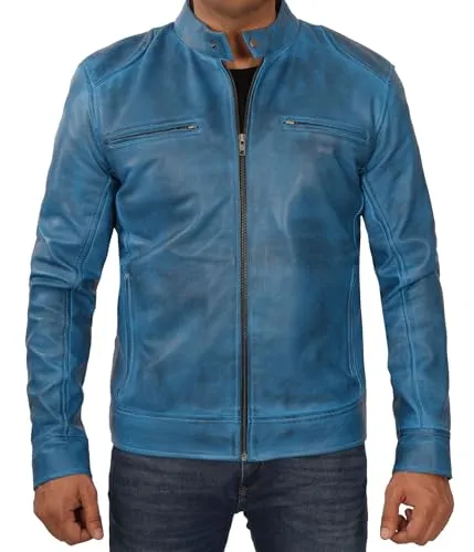 Mens Leather Jacket  Cafe Racer Style Real Lambskin Leather Jacket Men