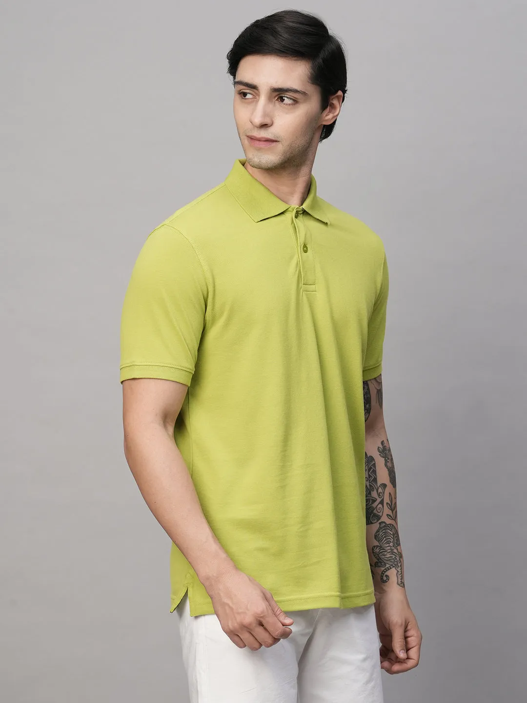 Men's Lime Cotton Regular Fit Tshirt