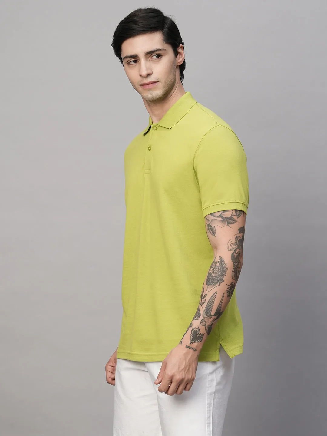 Men's Lime Cotton Regular Fit Tshirt