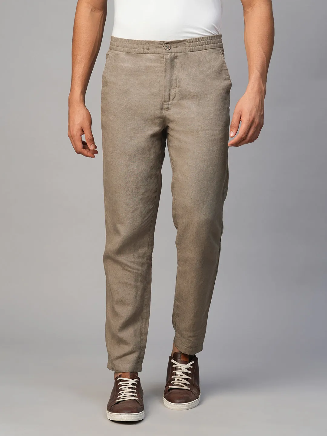 Men's Lt Brown Linen Regular Fit Pant