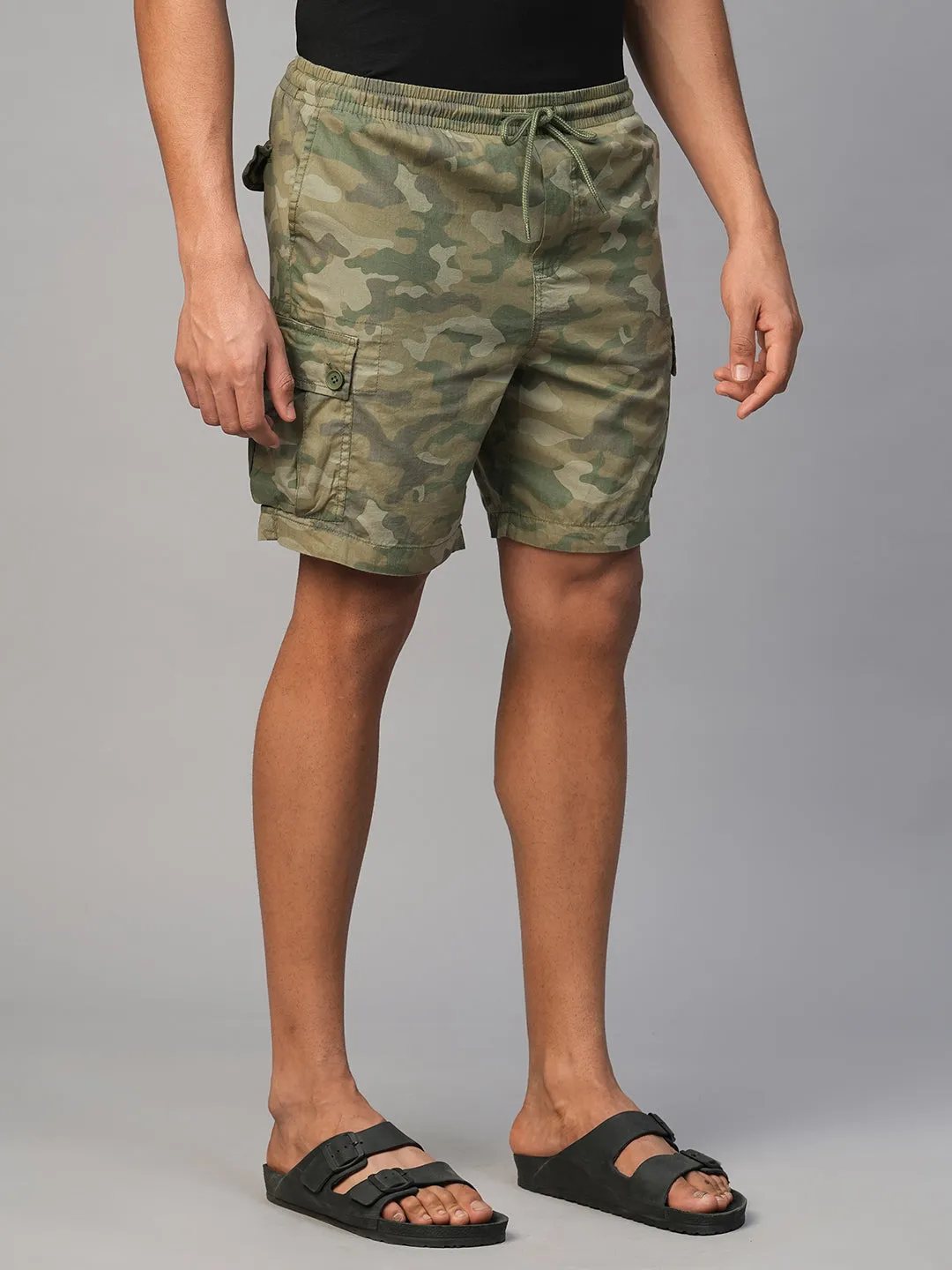 Men's Olive Cotton Regular Fit Shorts