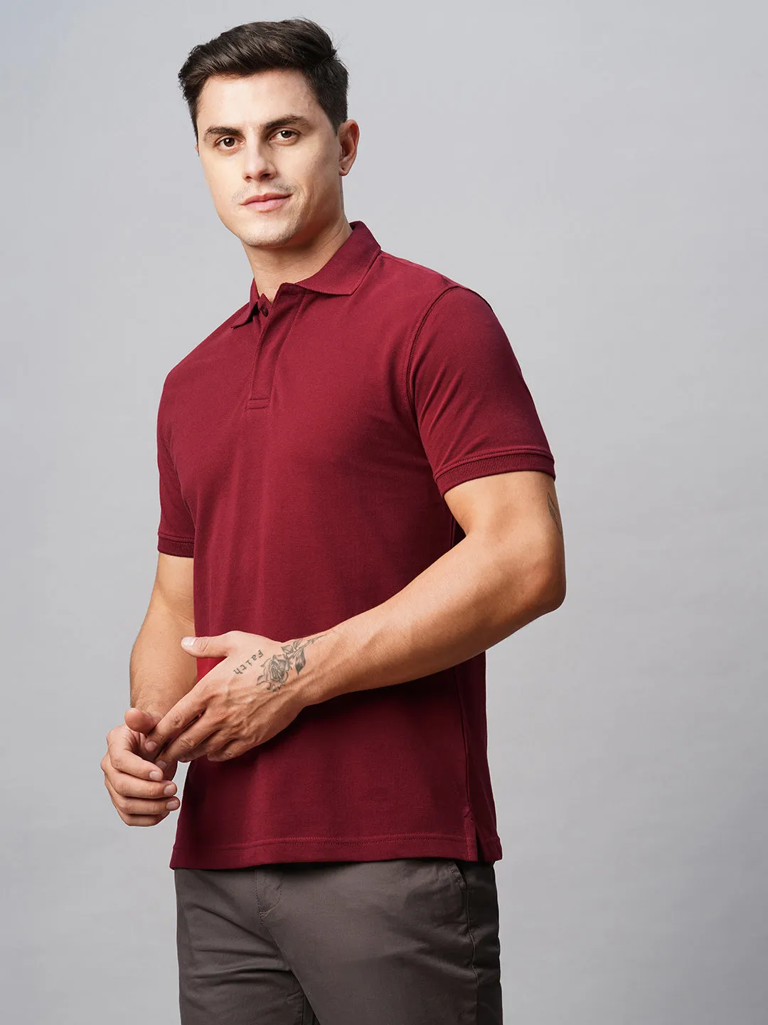 Men's Polo 100% Cotton Dark Red Regular Fit