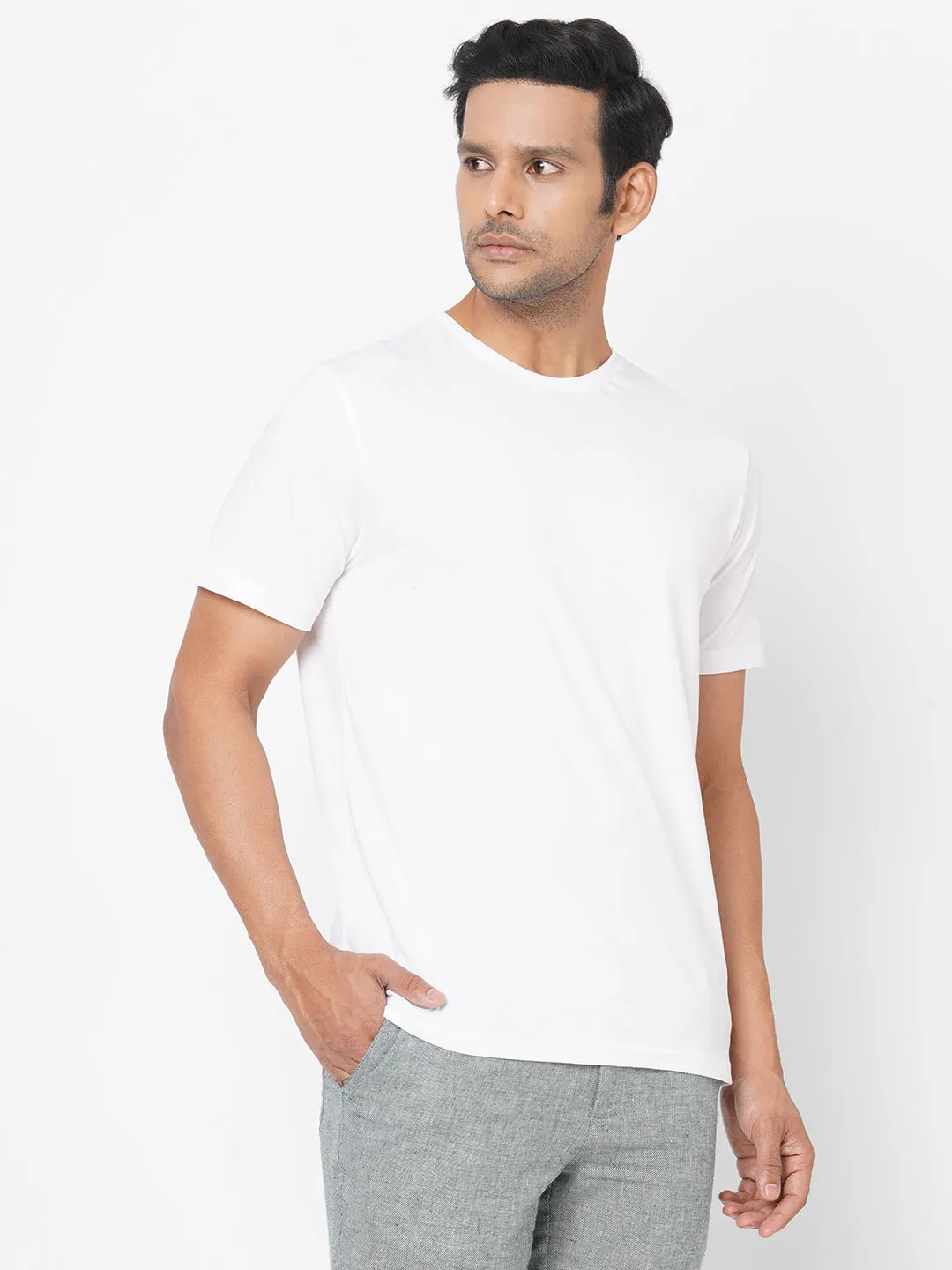 Men's White Cotton Regular Fit TShirt