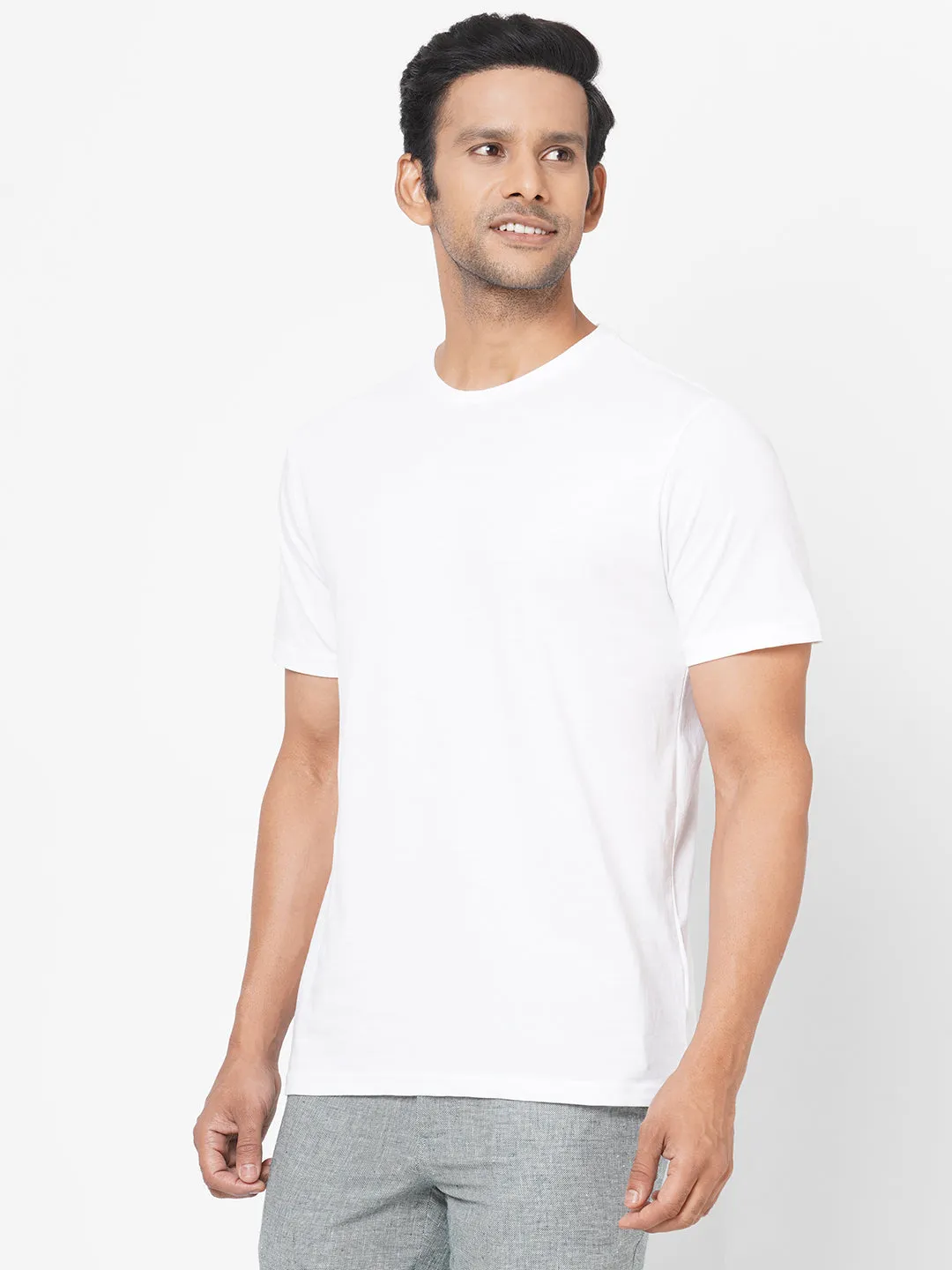 Men's White Cotton Regular Fit TShirt