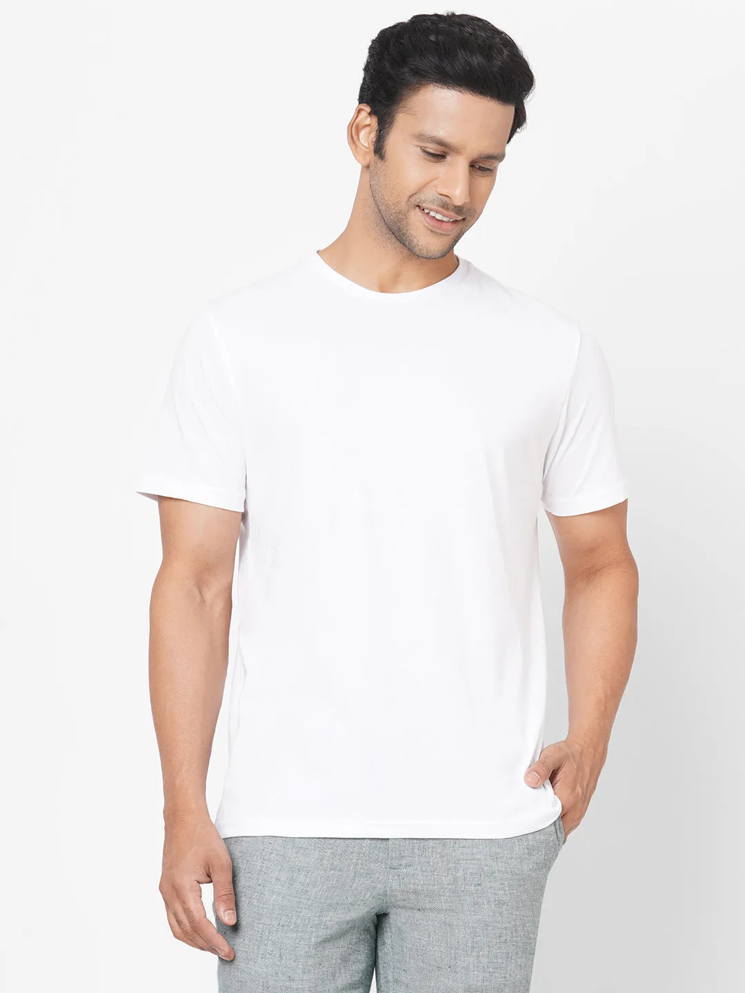 Men's White Cotton Regular Fit TShirt