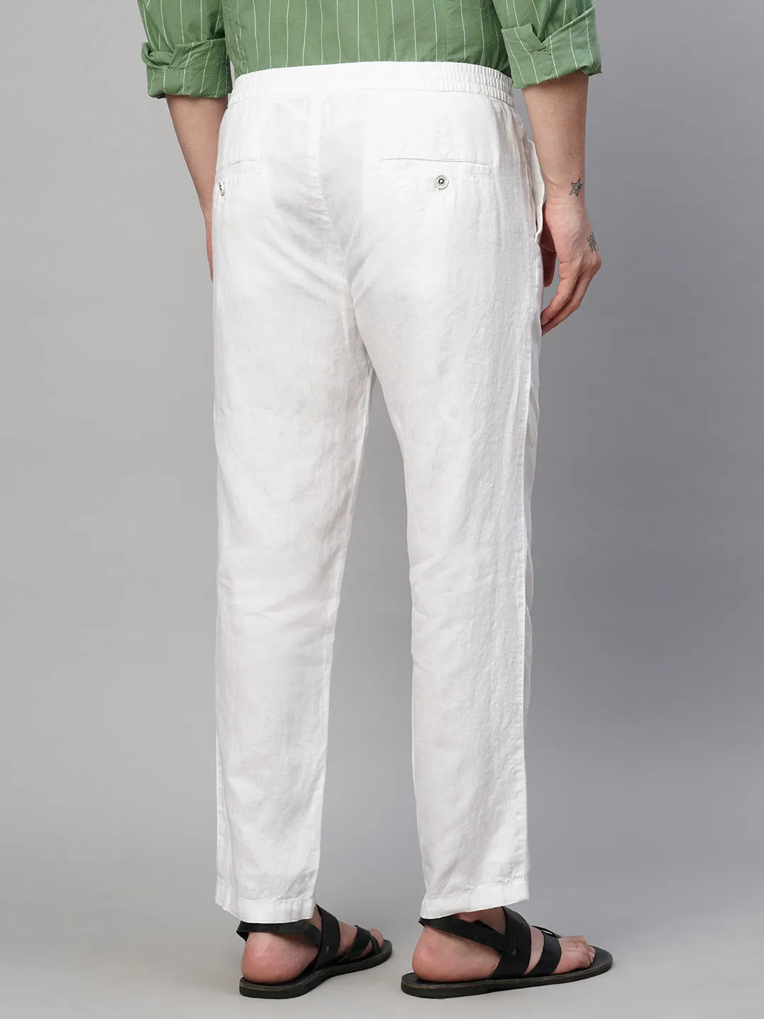 Men's White Linen Regular Fit Pant
