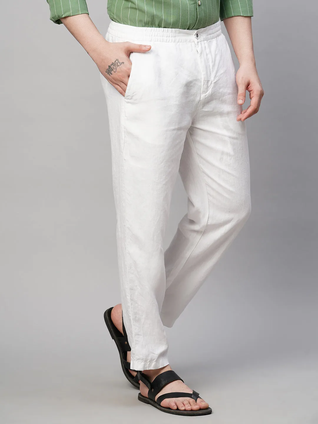 Men's White Linen Regular Fit Pant