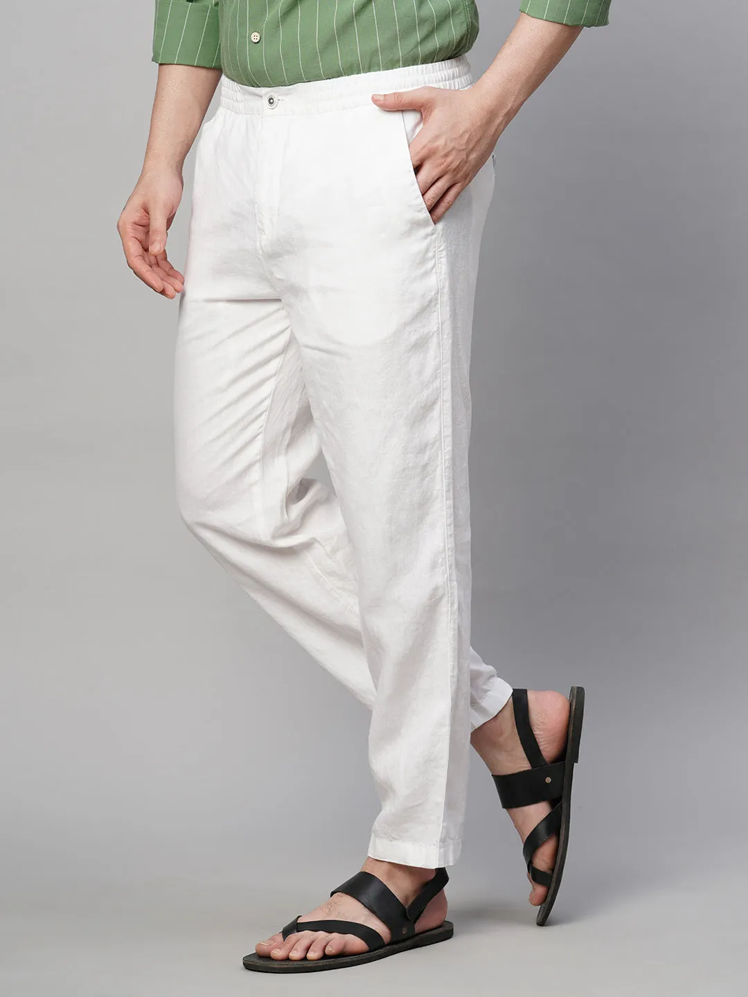 Men's White Linen Regular Fit Pant