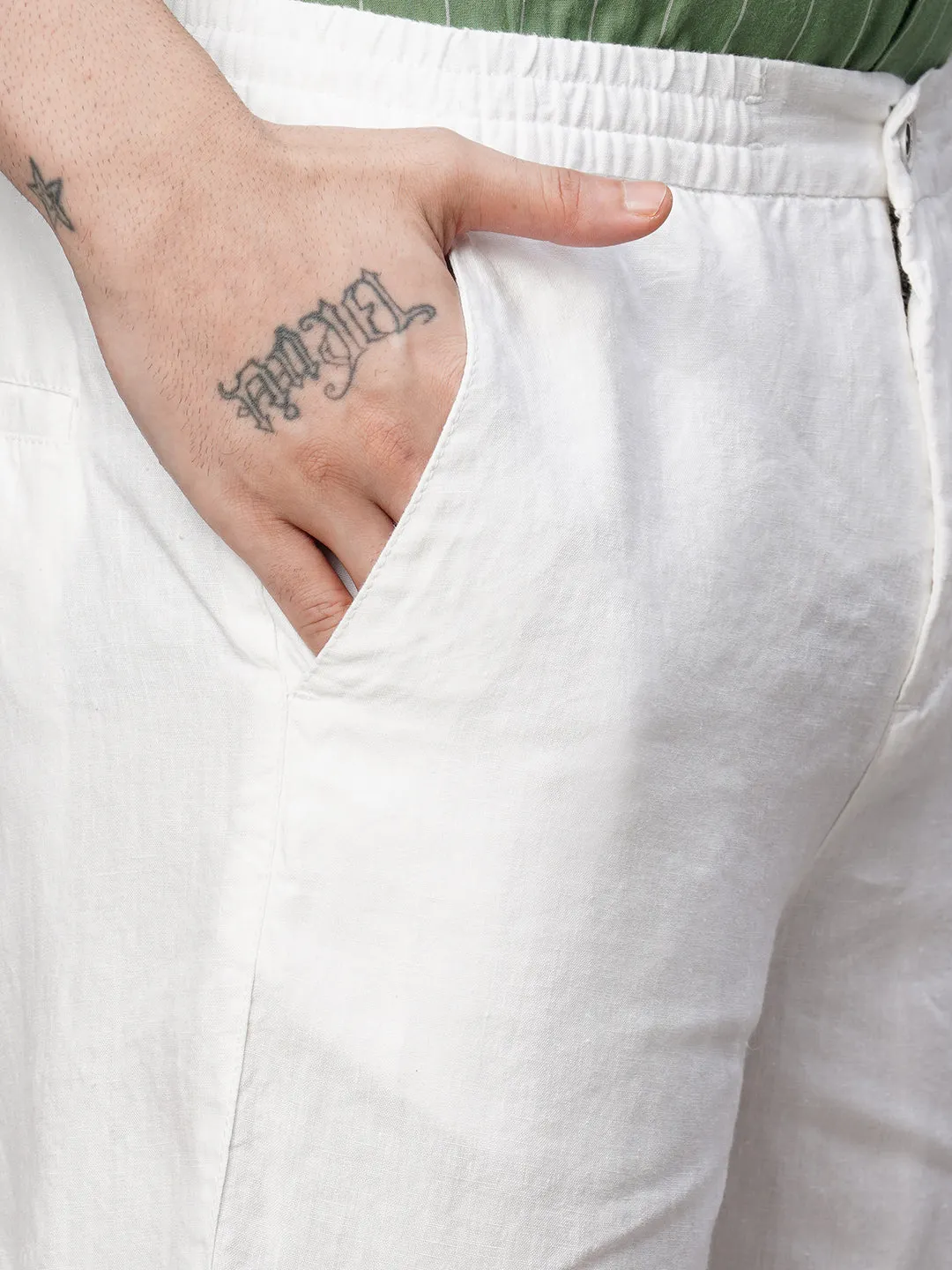 Men's White Linen Regular Fit Pant
