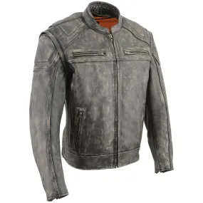 Milwaukee Leather MLM1509 Men's Distressed Brown 2 in 1 Leather Jacket with Zip-Off Sleeves