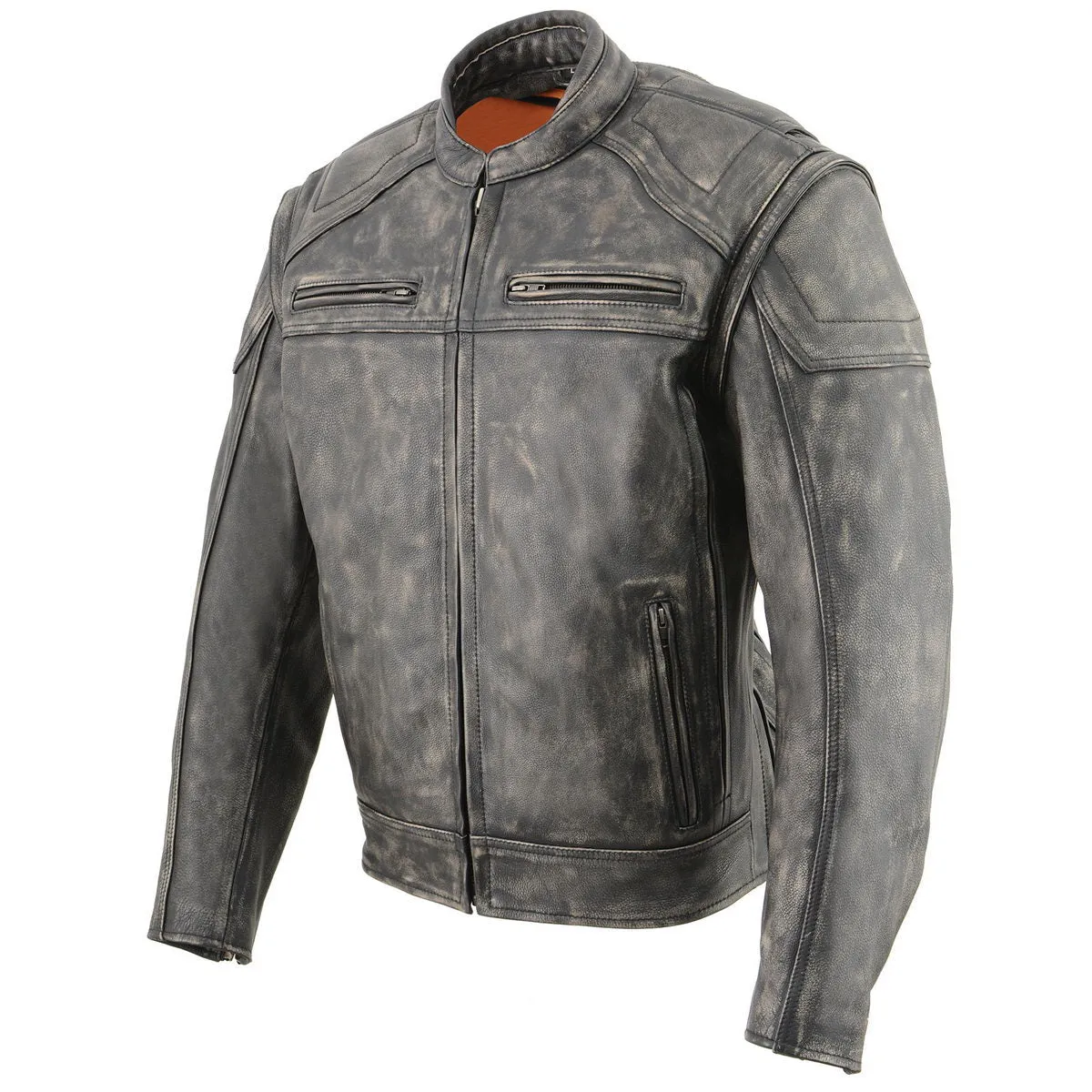 Milwaukee Leather MLM1509 Men's Distressed Brown 2 in 1 Leather Jacket with Zip-Off Sleeves