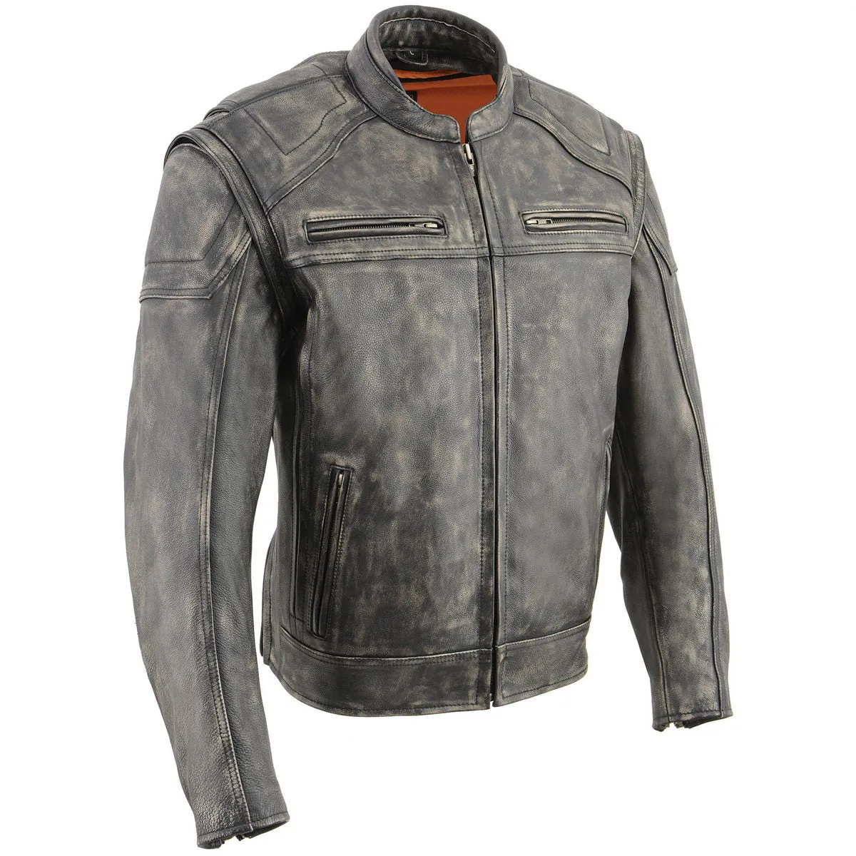 Milwaukee Leather MLM1509 Men's Distressed Brown 2 in 1 Leather Jacket with Zip-Off Sleeves
