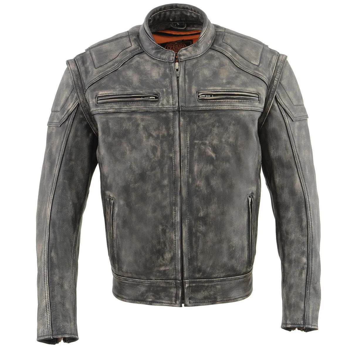 Milwaukee Leather MLM1509 Men's Distressed Brown 2 in 1 Leather Jacket with Zip-Off Sleeves