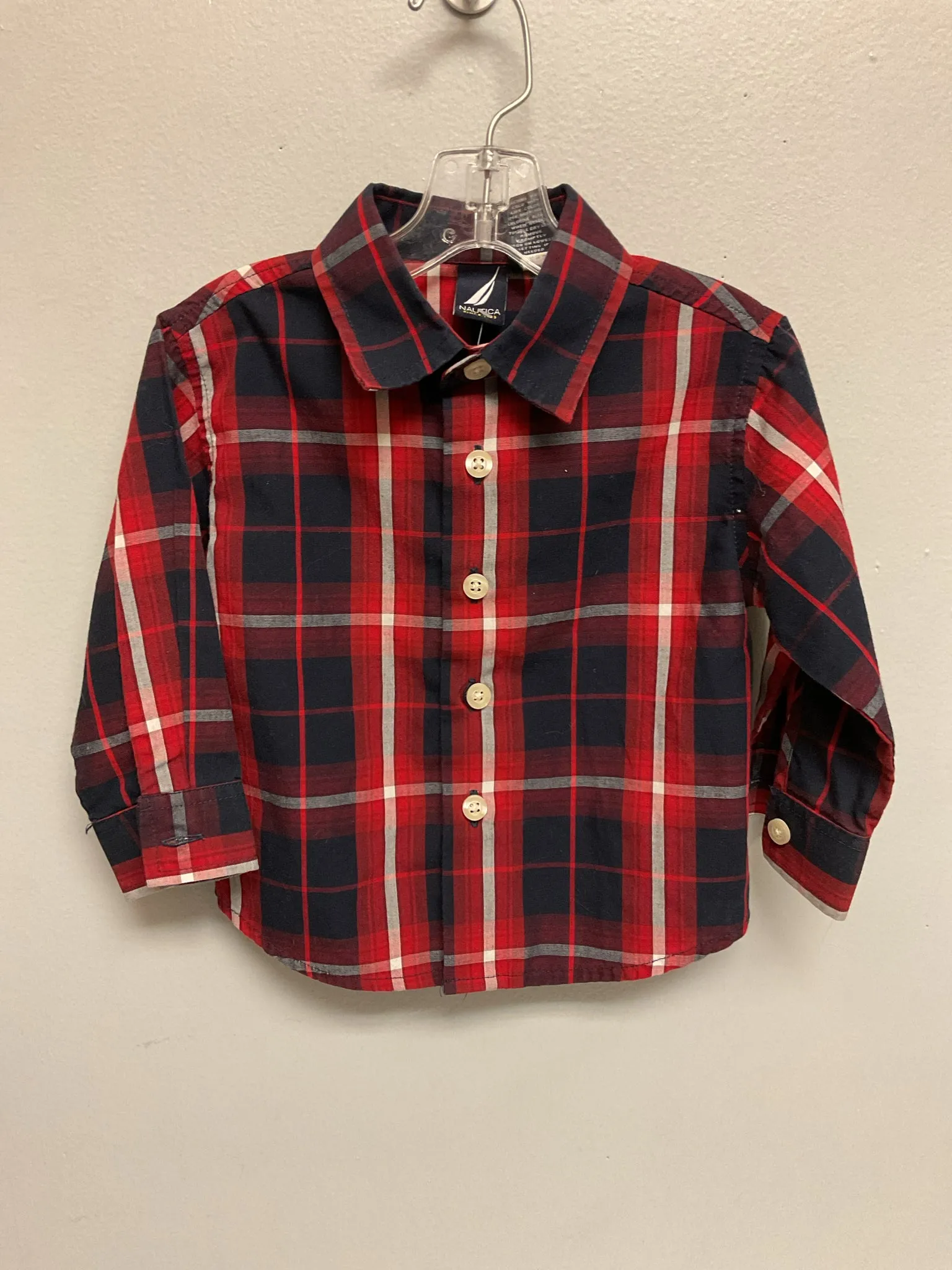 Nautica Size 6M Red & Navy Plaid Cotton Infant Boys Shirts & Polos