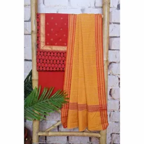 Red Puneri Block Print Cotton Customised Suit