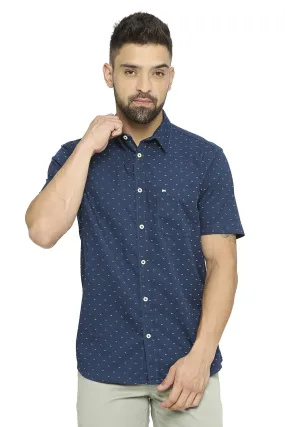 Slim Fit Cotton Polyester Twill Printed Halfsleeves Shirt