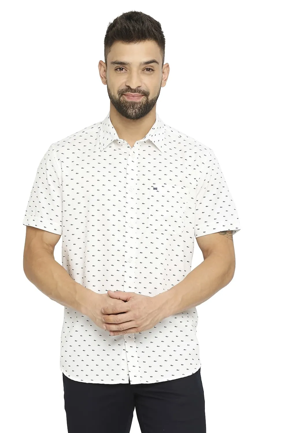 Slim Fit Cotton Polyester Twill Printed Halfsleeves Shirt