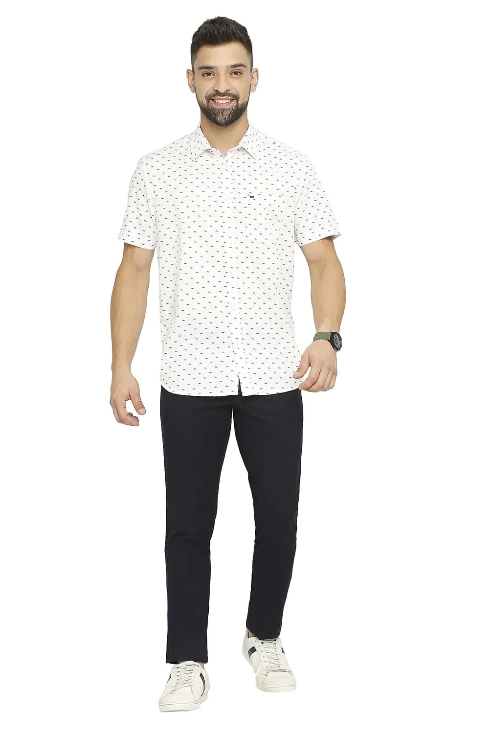 Slim Fit Cotton Polyester Twill Printed Halfsleeves Shirt